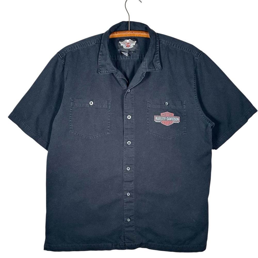 HARLEY-DAVIDSON VINTAGE Canvas Genuine Oil Graphic Button Down Utility Shirt - Picture 8 of 9